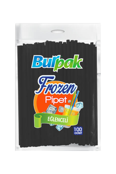 Burpak Frozen Siyah Pipet 7mm x 22cm - 100 Adet - 1