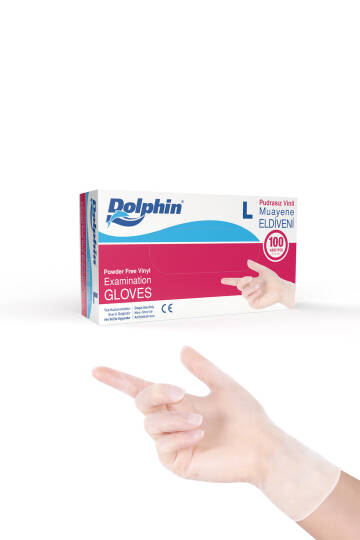 Dolphin Beyaz Vinil Eldiveni Pudrasız L Beden 100 Adet -MDR