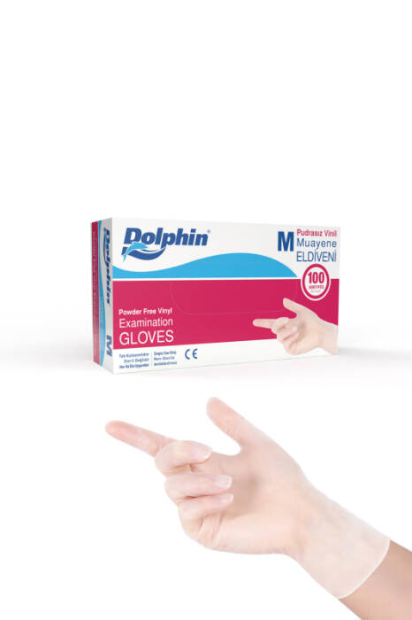 Dolphin Beyaz Vinil Eldiveni Pudrasız M Beden 100 Adet -MDR - 1