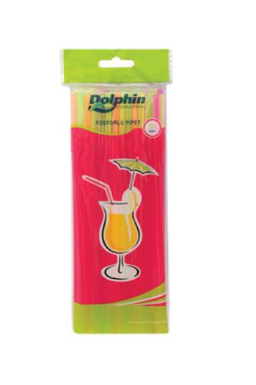 Dolphin Fosforlu Renkli Pipet 5mm x 21cm - 50 Adet - 3