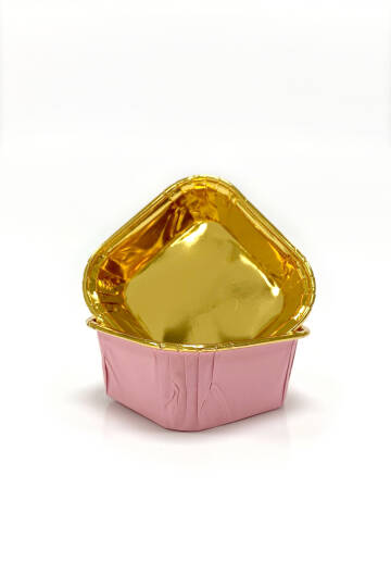 Dolphin Muffin Kek Kapsülü Kare Pembe-Altın 25 Adet