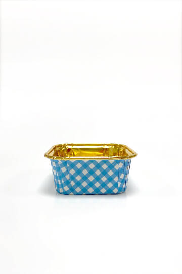 Dolphin Muffin Kek Kapsülü Kare Pötikare Mavi-Altın 25 Adet - 2