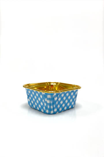 Dolphin Muffin Kek Kapsülü Kare Pötikare Mavi-Altın 25 Adet - 3