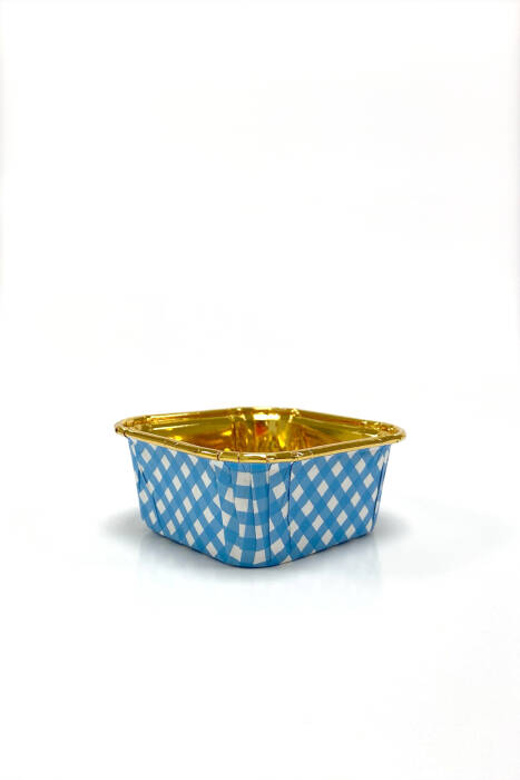 Dolphin Muffin Kek Kapsülü Kare Pötikare Mavi-Altın 25 Adet - 3