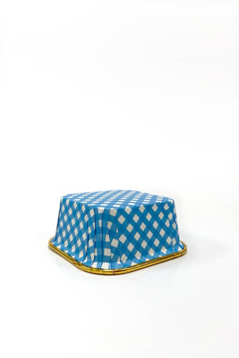 Dolphin Muffin Kek Kapsülü Kare Pötikare Mavi-Altın 25 Adet - 4