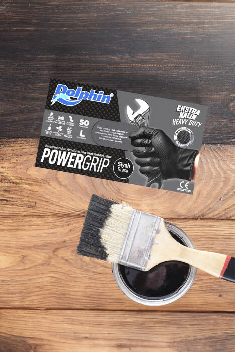 Dolphin PowerGrip Ekstra Kalın Siyah Nitril Eldiven Elmas Dokulu L Beden 50 Adet - 3