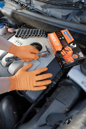 Dolphin PowerGrip Ekstra Kalın Turuncu Nitril Eldiven Elmas Dokulu M Beden 50 Adet - 4