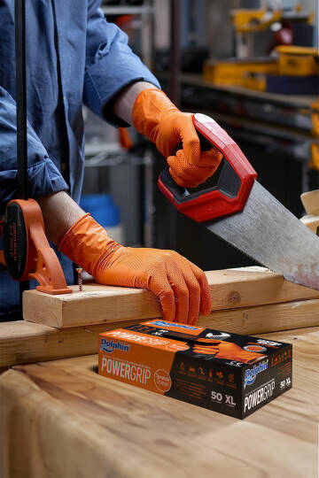 Dolphin PowerGrip Ekstra Kalın Turuncu Nitril Eldiven Elmas Dokulu XL Beden 50 Adet - 3