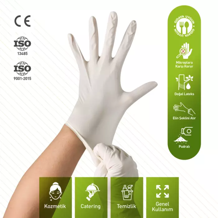 Dolphin Pudralı Lateks Muayene Eldiveni Beyaz L Beden 100 Adet -MDR - 2