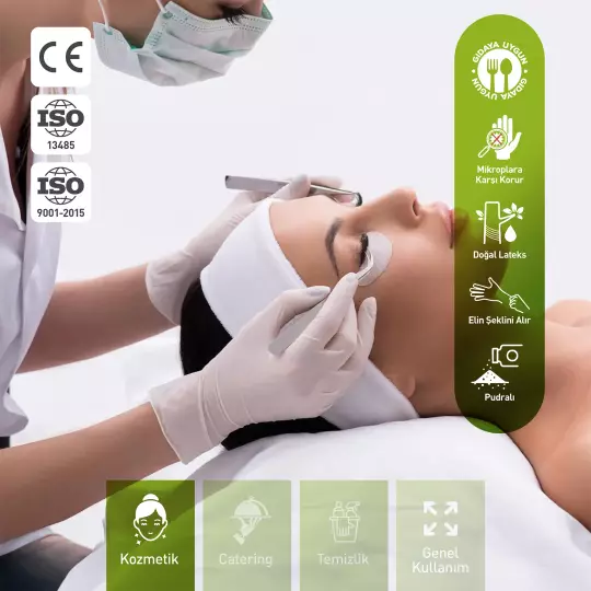 Dolphin Pudralı Lateks Muayene Eldiveni Beyaz L Beden 100 Adet -MDR - 3