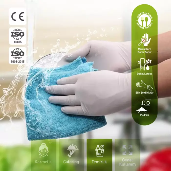Dolphin Pudralı Lateks Muayene Eldiveni Beyaz M Beden 100 Adet -MDR - 5
