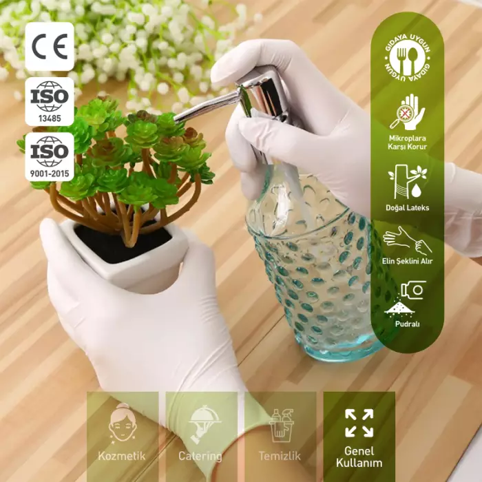 Dolphin Pudralı Lateks Muayene Eldiveni Beyaz S Beden 100 Adet - 6