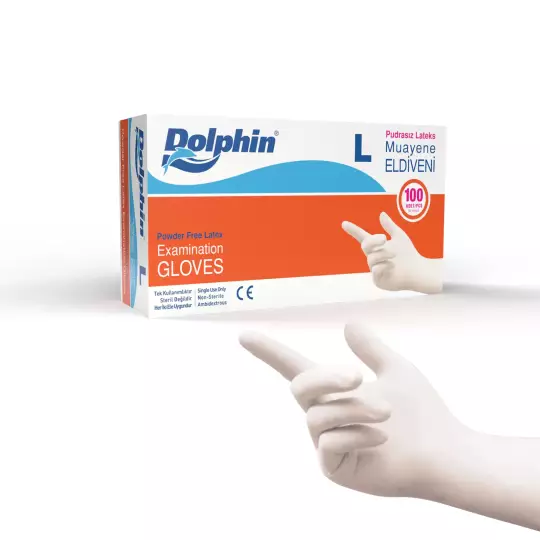 Dolphin Pudrasız Lateks Muayene Eldiveni Beyaz L Beden 100 Adet -MDR