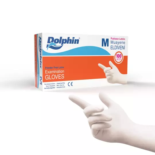 Dolphin Pudrasız Lateks Muayene Eldiveni Beyaz M Beden 100 Adet -MDR
