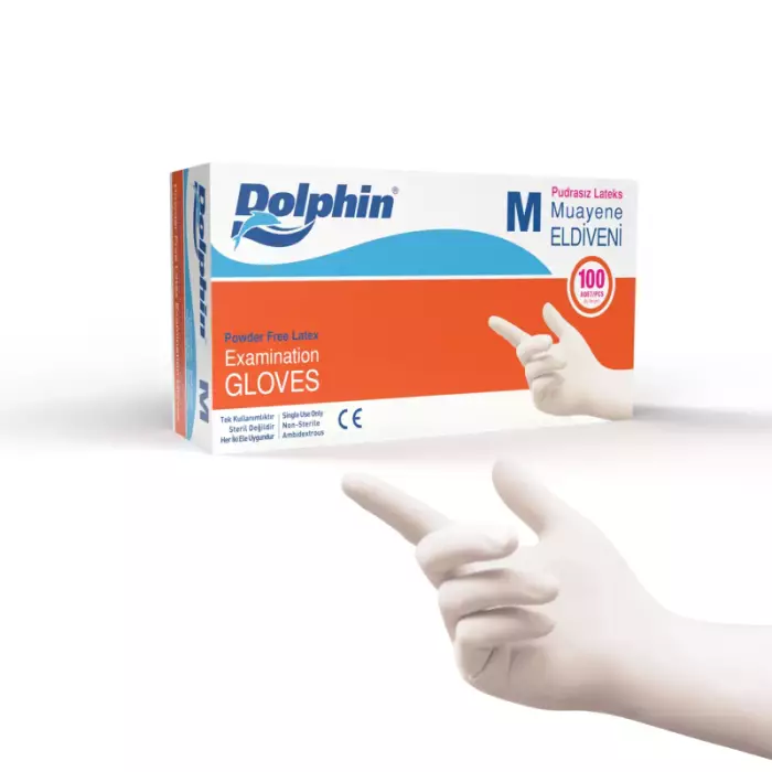 Dolphin Pudrasız Lateks Muayene Eldiveni Beyaz M Beden 100 Adet -MDR - 1