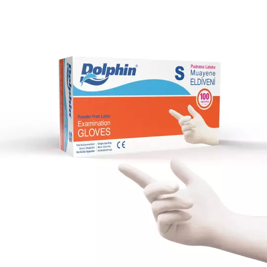 Dolphin Pudrasız Lateks Muayene Eldiveni Beyaz S Beden 100 Adet -MDR