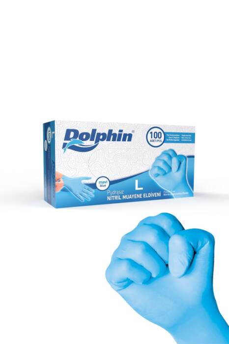 Dolphin Pudrasız Mavi Nitril Muayene Eldiveni L Beden 100 Adet -MDR - 1