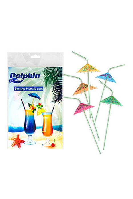 Dolphin Şemsiye Süslemeli Pipet 50 Adet - 1