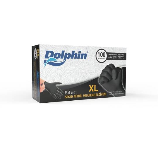 Dolphin Siyah Çok Amaçlı Nitril Muayene Eldiveni XL Beden 100 Adet -MDR