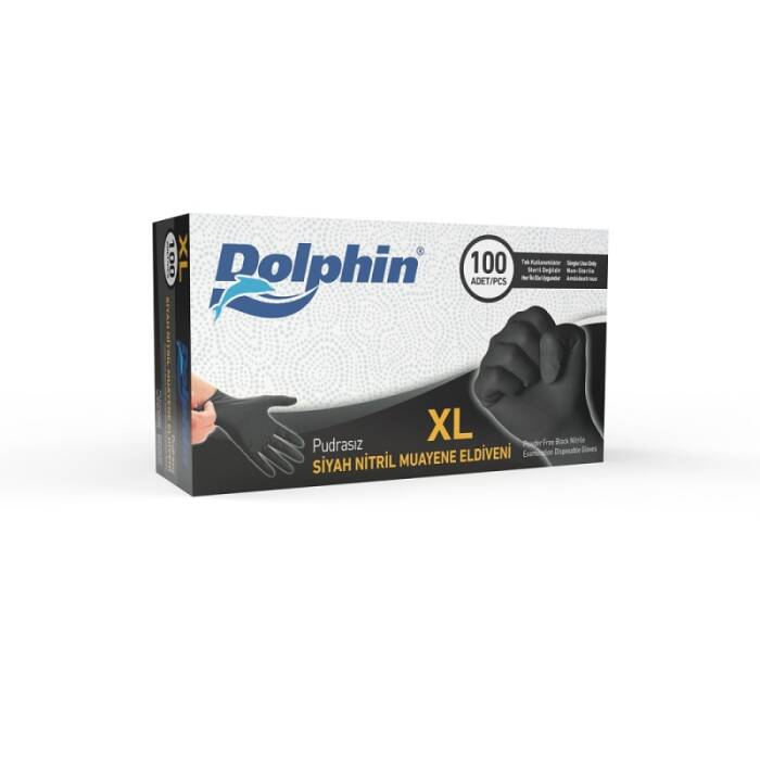 Dolphin Siyah Çok Amaçlı Nitril Muayene Eldiveni XL Beden 100 Adet -MDR - 1
