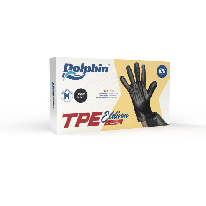 Dolphin Siyah TPE Eldiven M Beden 100 Adet - 1