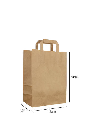 Düz Dıştan Saplı Kraft Çanta 18 x 24 x 8cm 200 Adet
