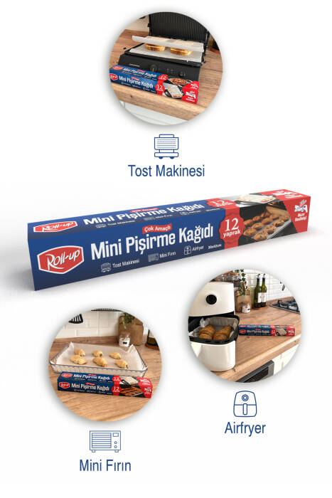 Roll-Up Airfry, Tost, Fırın İçin Mini Kesilmiş Pişirme Kağıdı 30x42cm 1 Adet - 2