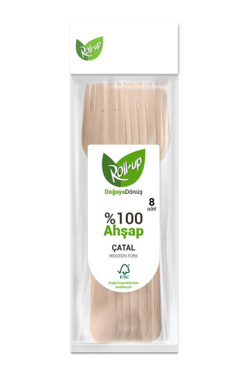 Roll-Up Doğa Dostu Ahşap Çatal 8 Adet