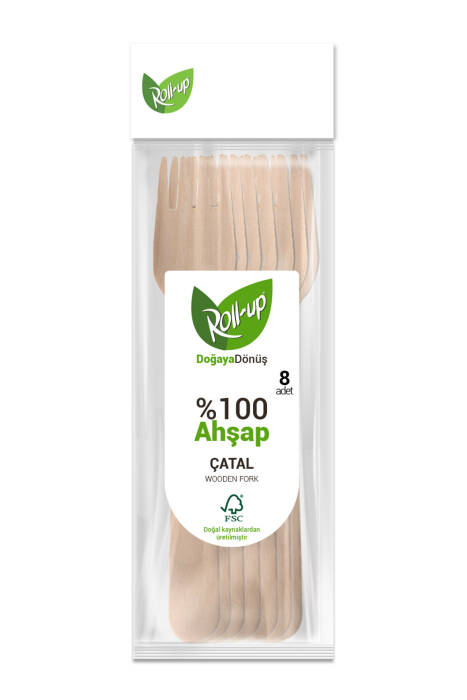 Roll-Up Doğa Dostu Ahşap Çatal 8 Adet - 1