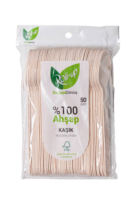 Roll-Up Doğa Dostu Ahşap Kaşık 50 Adet - 1