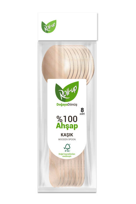 Roll-Up Doğa Dostu Ahşap Kaşık 8 Adet - 1