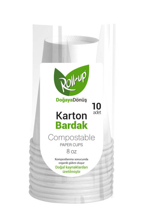 Roll-Up Doğa Dostu Karton Bardak 8oz 10 Adet - 1