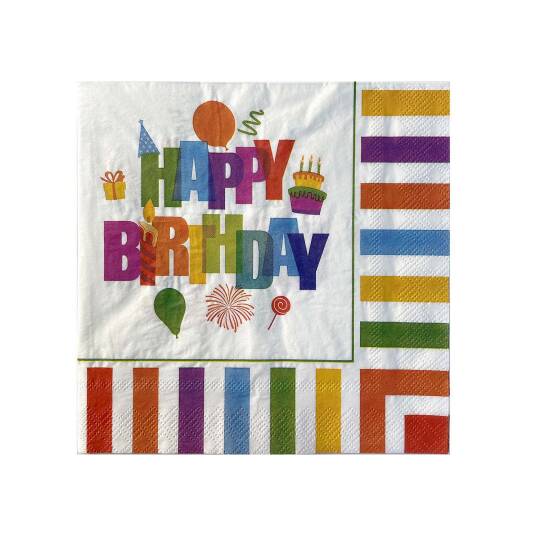 Roll-Up Kağıt Peçete Renkli Doğum Günü 33x33cm 20 Adet - 2