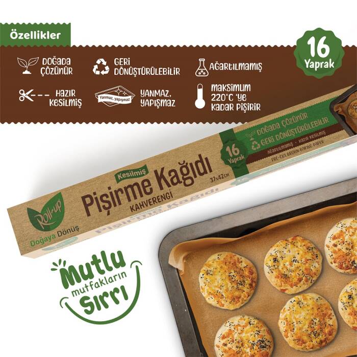 Roll-up Kahverengi Kesilmiş Pişirme Kağıdı 37cmx42cm 16 Yaprak 1 Adet - 4
