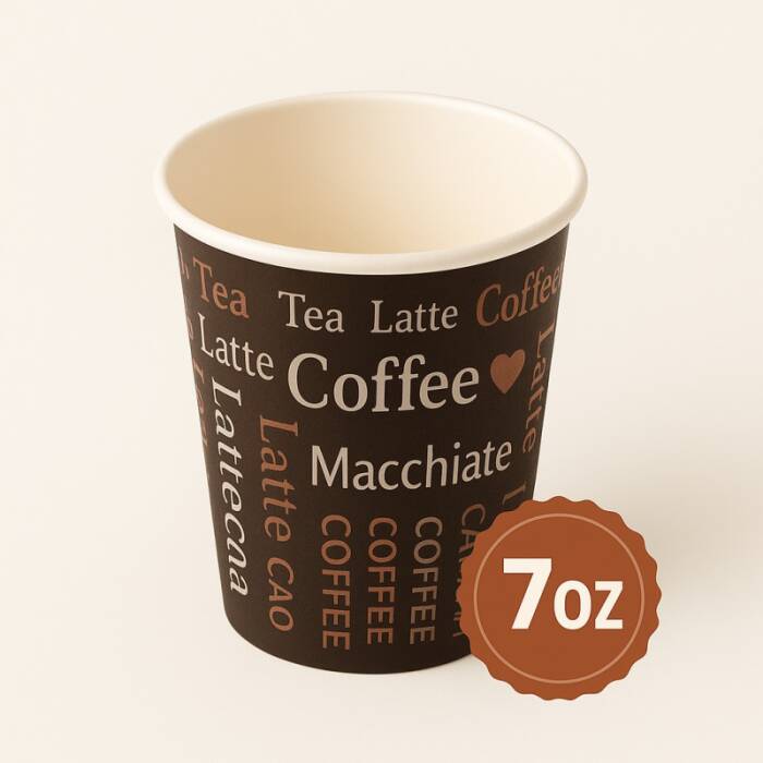 Roll-Up Karton Bardak 7oz Baskılı Kahverengi 50 Adet - 1