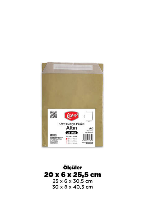Roll-Up Kraft Hediye Paketi Altın 20x6x25,5x4,5 25 Adet - 1
