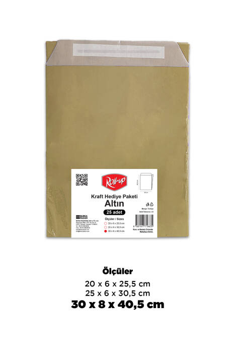 Roll-Up Kraft Hediye Paketi Altın 30x8x40,5x4,5 25 Adet - 1