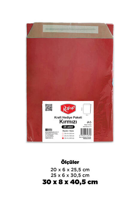 Roll-Up Kraft Hediye Paketi Kırmızı 30x8x40,5x4,5 25 Adet - 1