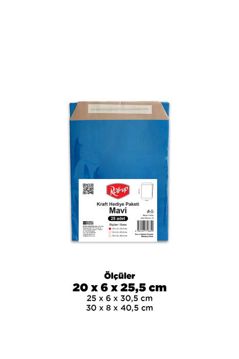 Roll-Up Kraft Hediye Paketi Mavi 20x6x25,5x4,5 25 Adet - 1