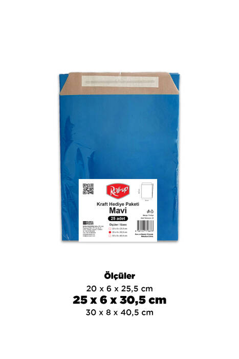 Roll-Up Kraft Hediye Paketi Mavi 25x6x30,5x4,5 25 Adet - 1