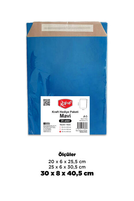 Roll-Up Kraft Hediye Paketi Mavi 30x8x40,5x4,5 25 Adet - 1