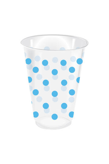 Roll-Up Plastik Bardak Açık Mavi Puantiyeli Şeffaf 250cc 25 Adet