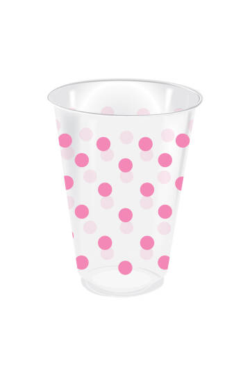 Roll-Up Plastik Bardak Pembe Puantiyeli Şeffaf 250cc 25 Adet