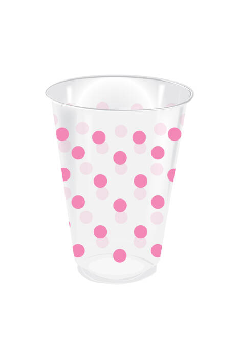Roll-Up Plastik Bardak Pembe Puantiyeli Şeffaf 250cc 25 Adet - 1